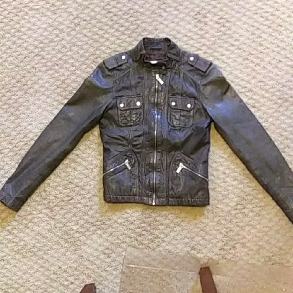 Michael Kors gray leather jacket NWOT
